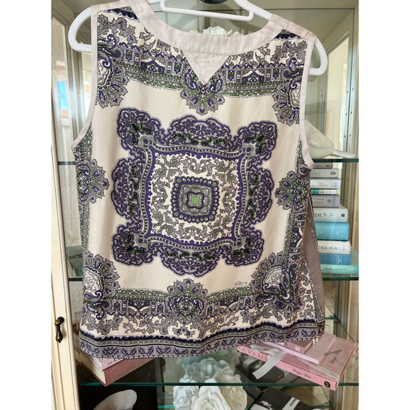 Etro Tops - Women's Etro Paisley Silk Blend Tank Top Size 10 Gray Beige Purple